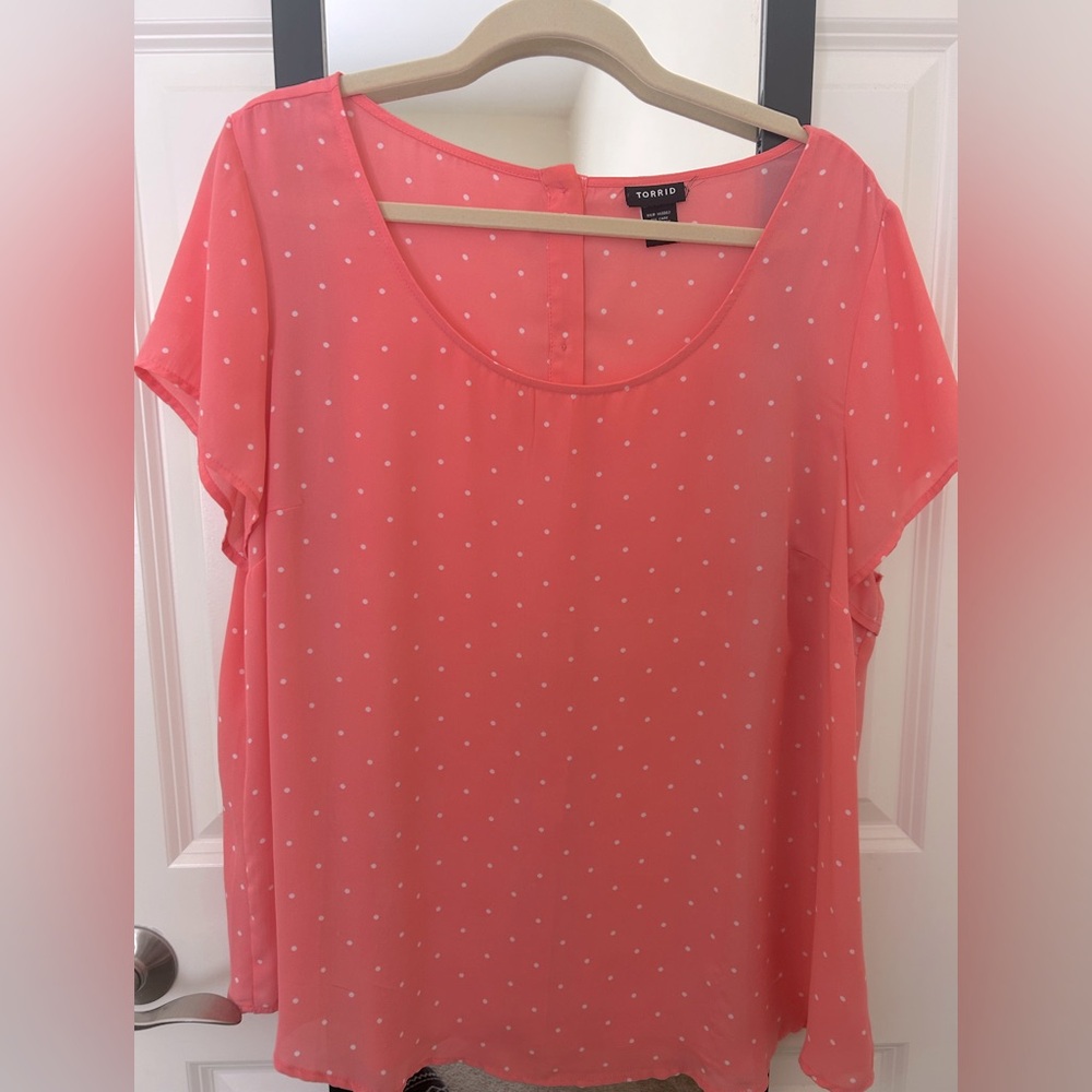 Torrid Coral Polka Dot Blouse